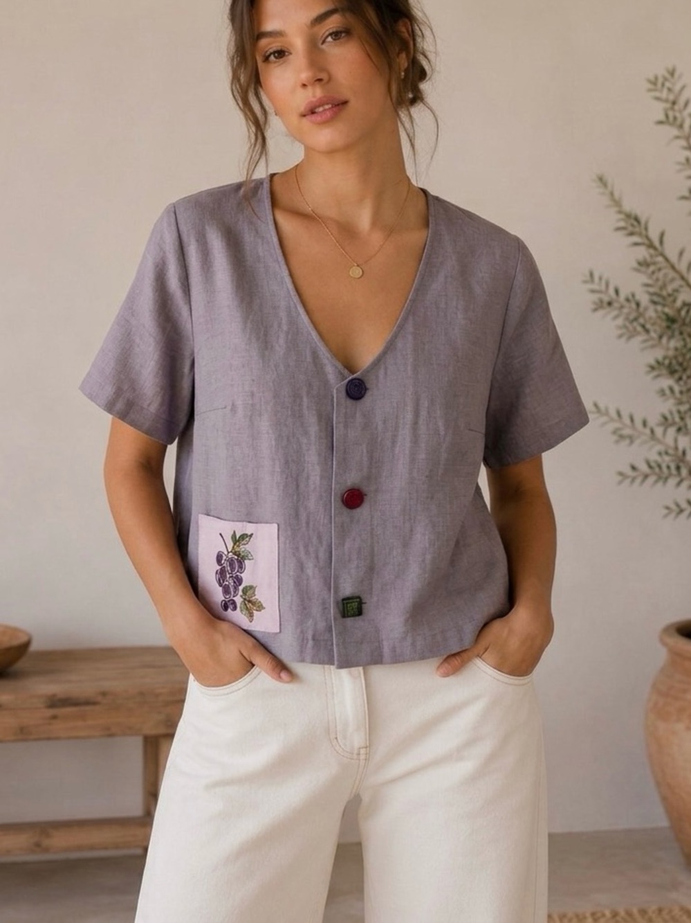 VINTAGE ROBBIE BEE Linen Boxy Top